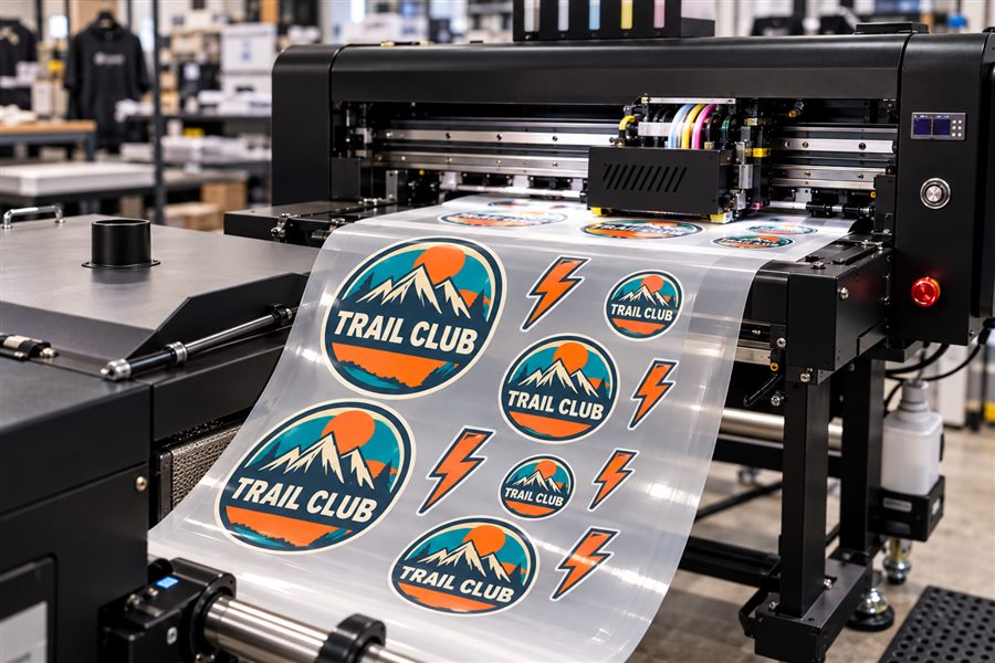 Colourful club logos printing onto clear film on the DTF printer