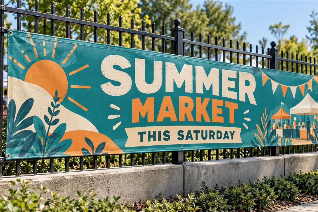 Mesh banner: a market banner on open railings