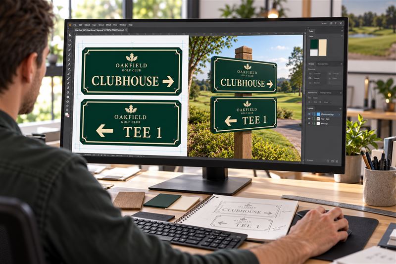 Course direction signs: designed on screen