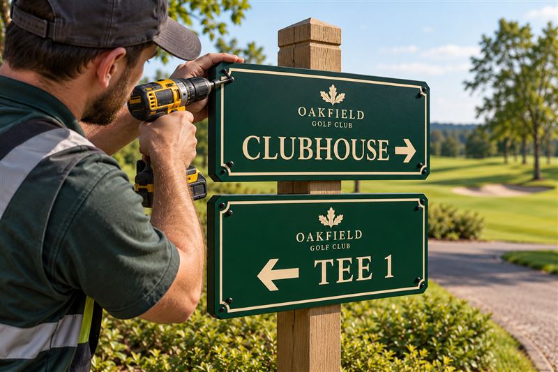 Course direction signs: fitting and finishing