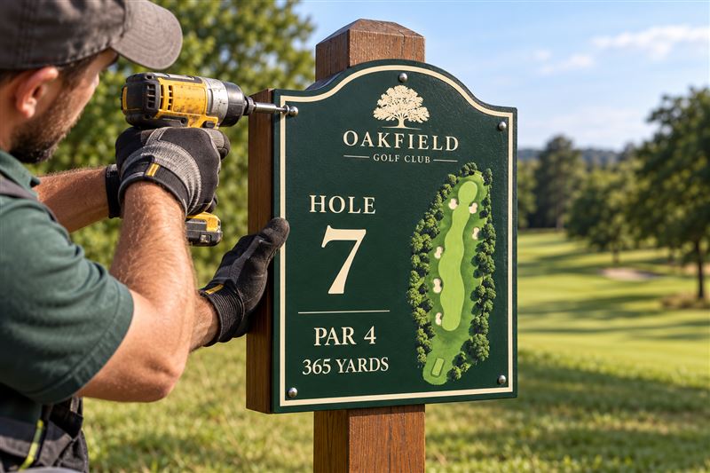 Tee sign: fitting and finishing