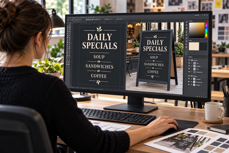 A-board menu: designed on screen