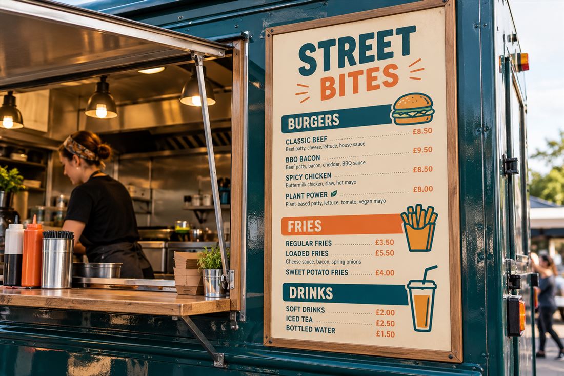 Food van menu: a hatch menu for a street food van