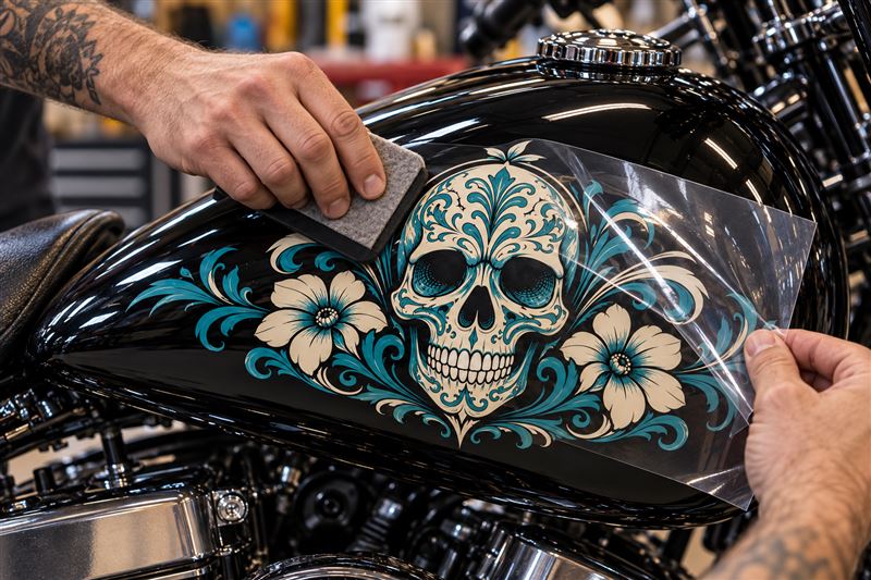 Custom tank graphic: fitting and finishing