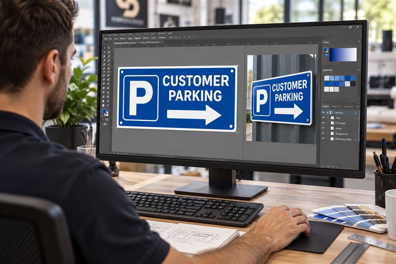 Parking sign: designed on screen