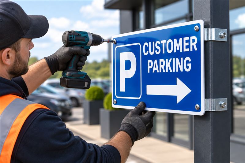 Parking sign: fitting and finishing