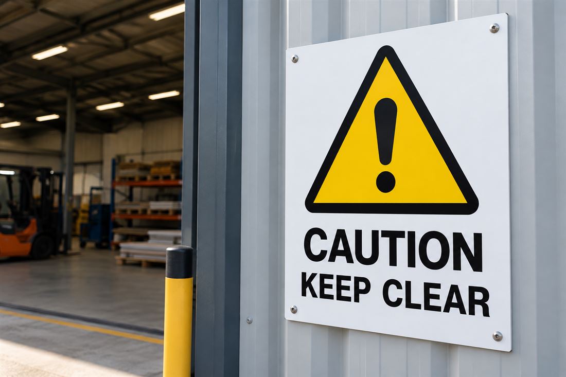 Safety sign: a caution sign for a warehouse