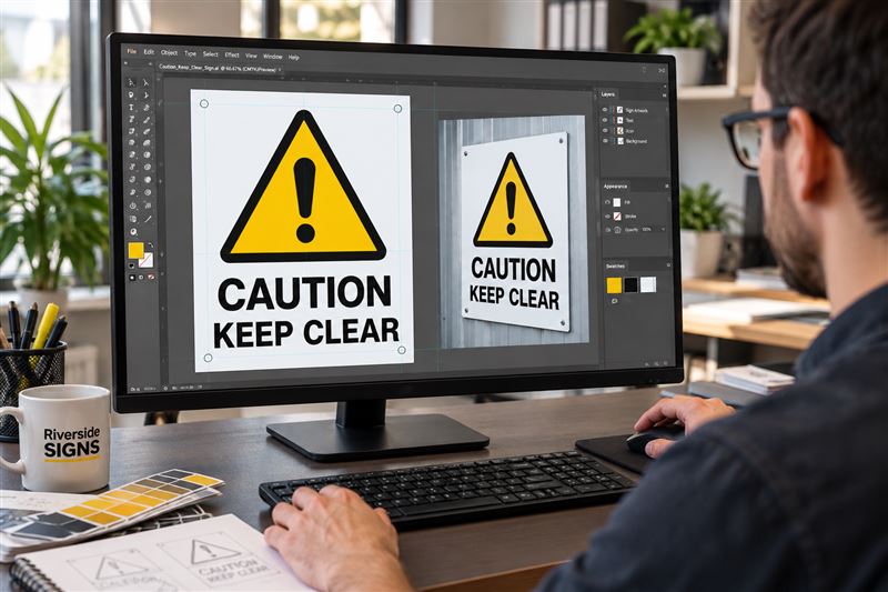 Safety sign: designed on screen