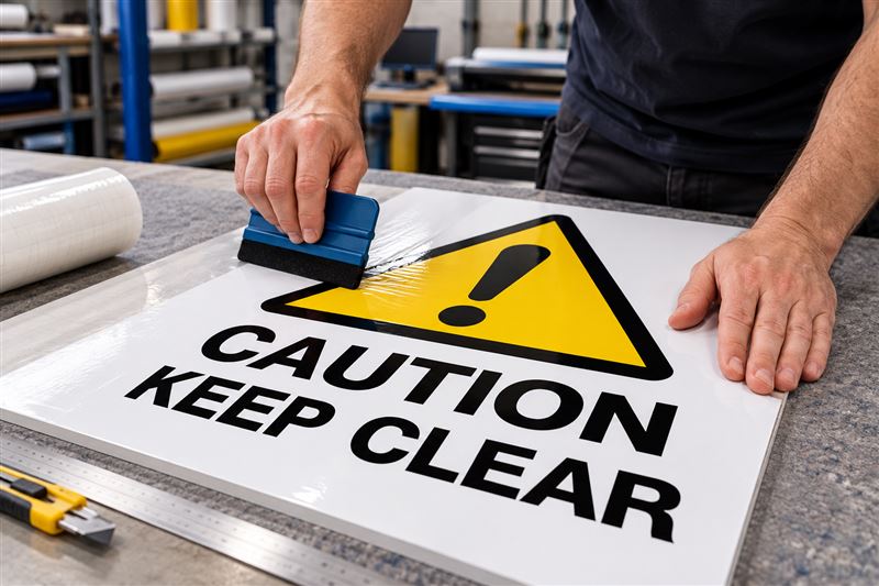 Safety sign: fitting and finishing