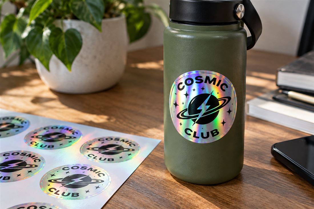 Holographic emblems: club stickers for bottles