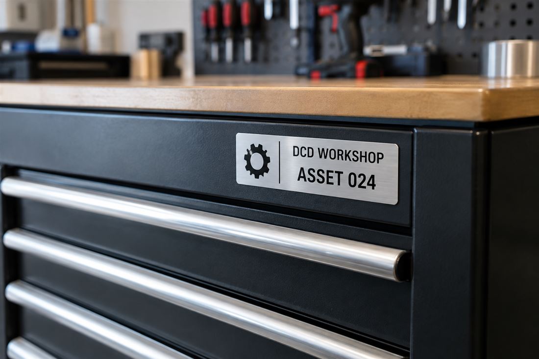 Metallic equipment labels: asset tags for toolboxes