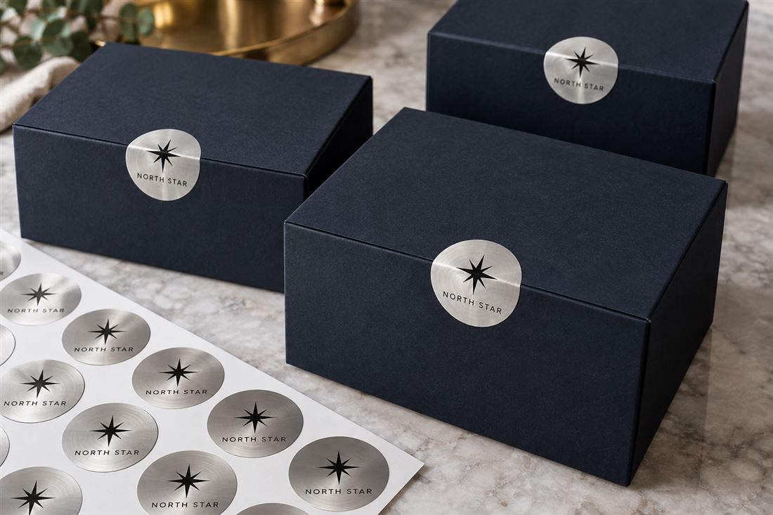 Metallic seals: silver seals for gift boxes