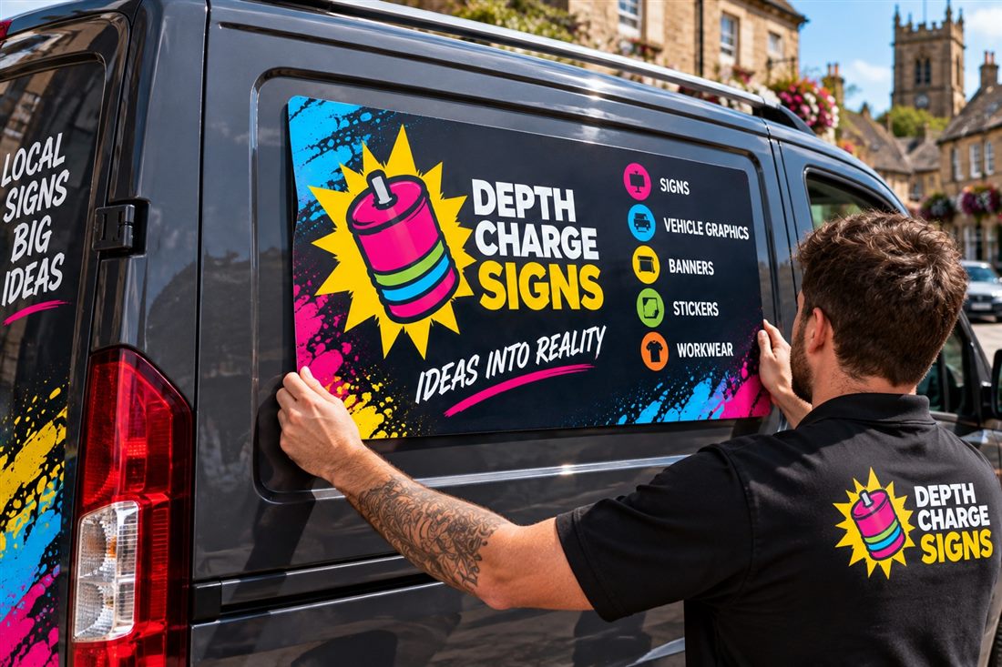 Magnetic sign on a van door