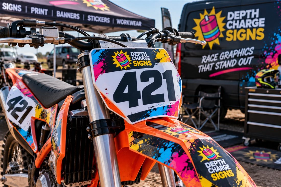Motocross bike with printed race number boards