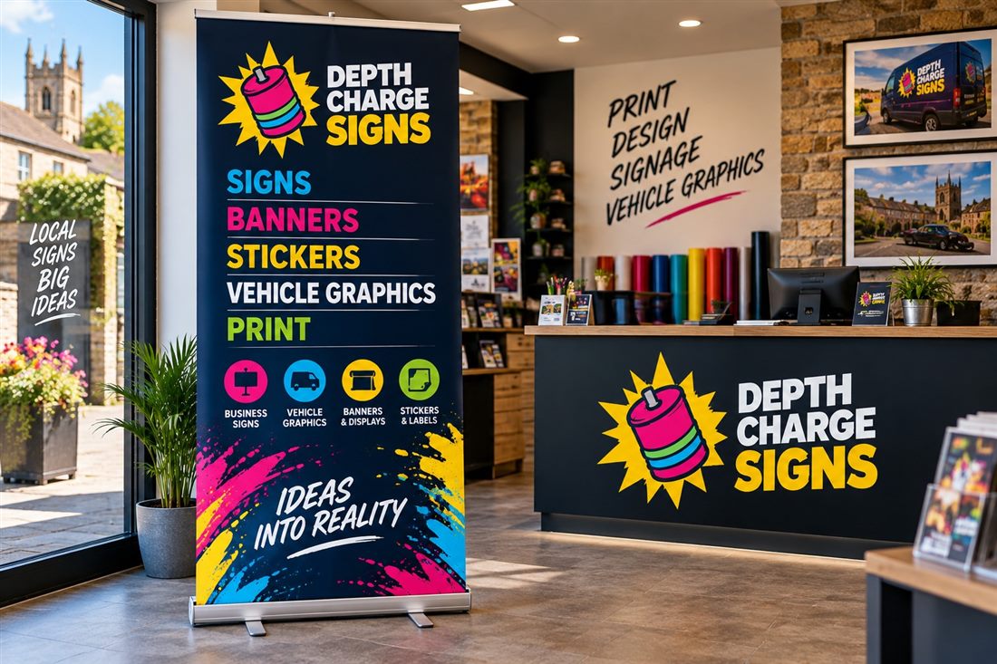 Roller banner in a reception area